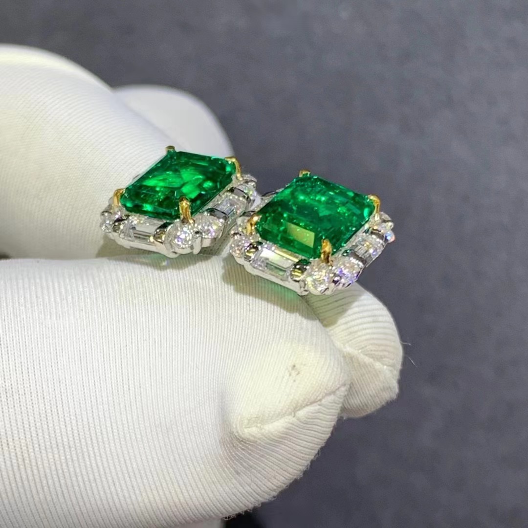 Pendientes verdes colombianos de 9K, esmeraldas cultivadas en quilates con gran certificado GRC, pendientes altos de lujo ligero francés de plata esterlina