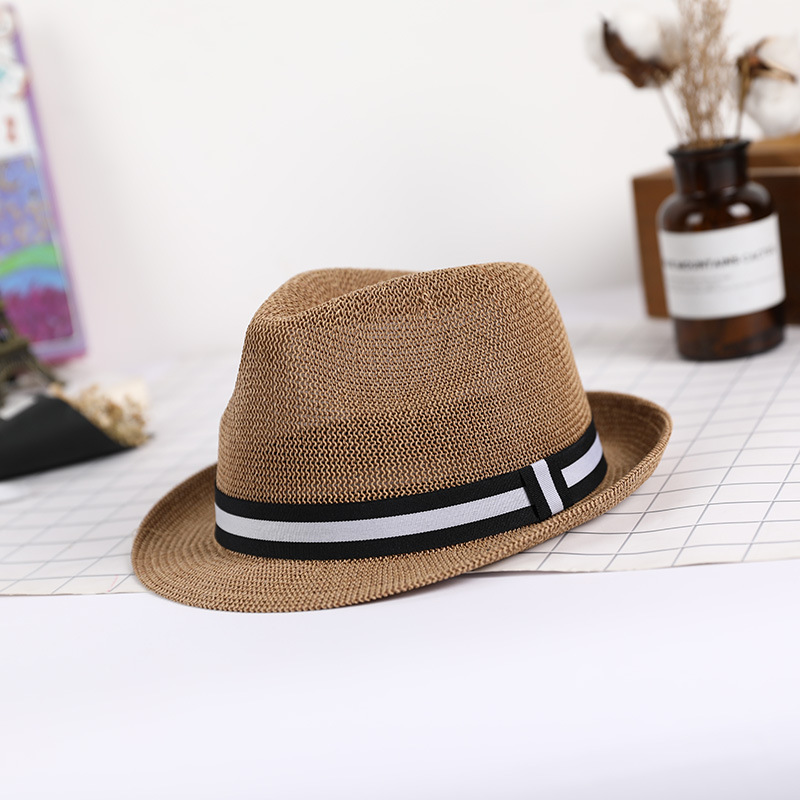 Sombrero verano paja tejido transpirable a prueba de sol estilo coreano pequeño bombín sombrero hombres y mujeres pareja sombrero retro británico a prueba de sol sombrero de jazz
