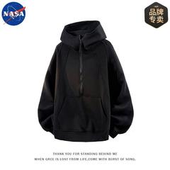 NASA品牌秋季高质量半拉链套头卫衣男士连帽宽松纯色休闲上衣外套