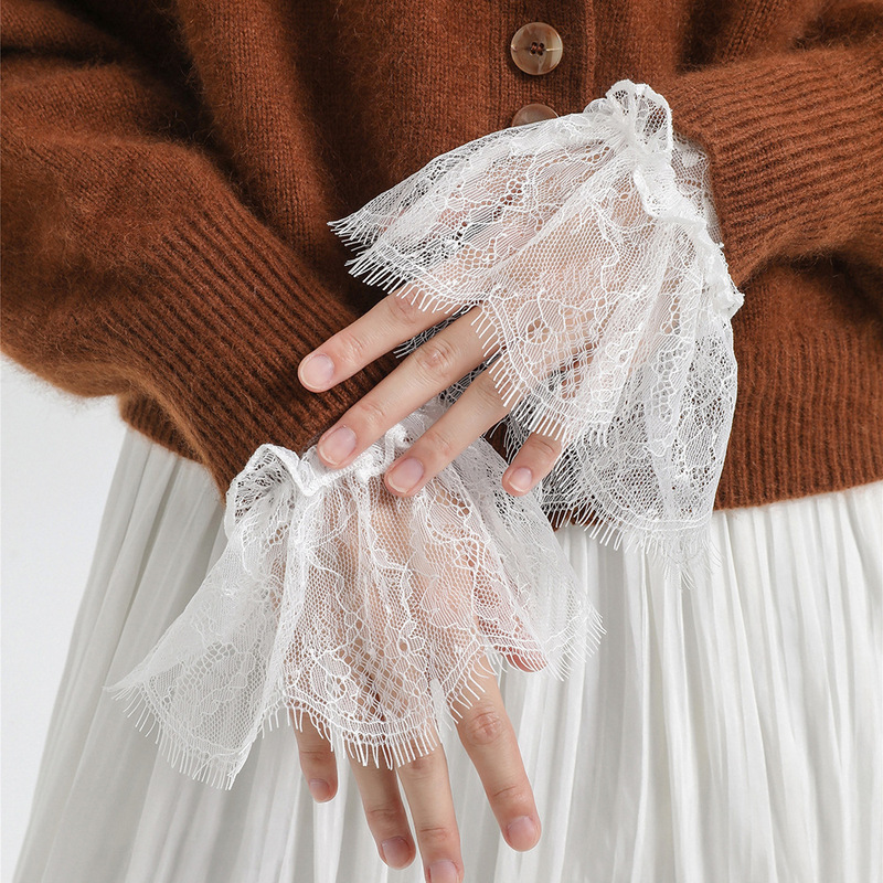 Pleated Mesh Lace Sleeve Cuffs for Women Wholesale Korean Style Japanese Clothing Decorative Cuffs Fake Sleeves Puff Sleeves Thin Style