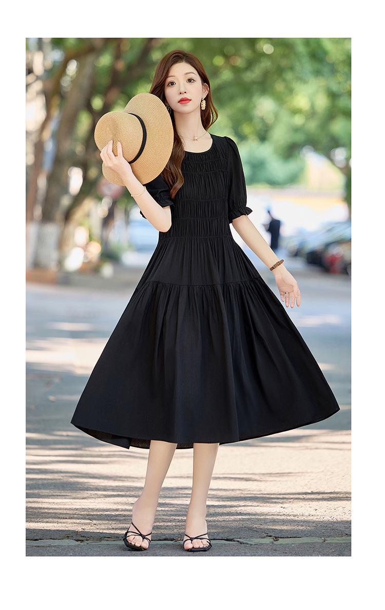 Đầm suông nữ midi che bụng eo màu trơn NI510 — Màu đen, Màu đỏ chi tiết 21