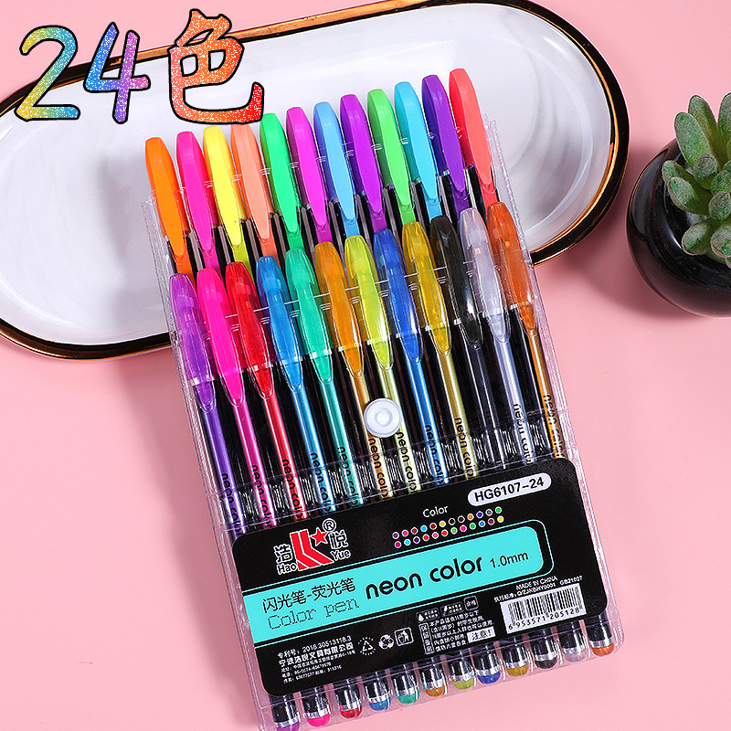 Venta al por mayor de bolígrafos de purpurina de 12 y 48 colores en stock, juego de marcadores Candy Planner, bolígrafos resaltadores, bolígrafos de gel de colores de 1.0 mm