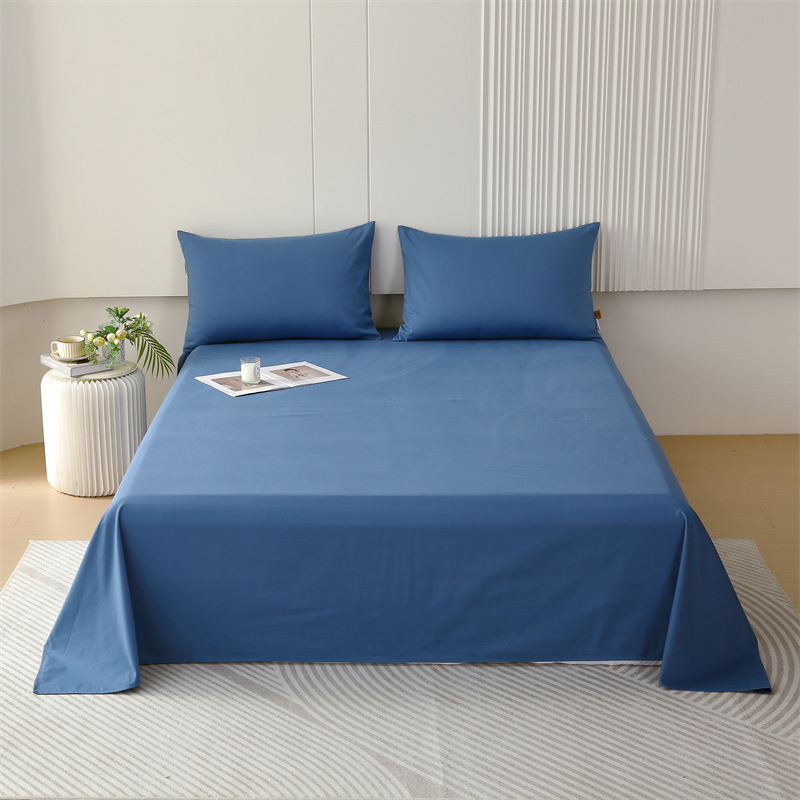 Autumn and winter long-staple cotton thickened cotton sanding sheets single-piece 100 cotton solid color double sheets Haiwei blue