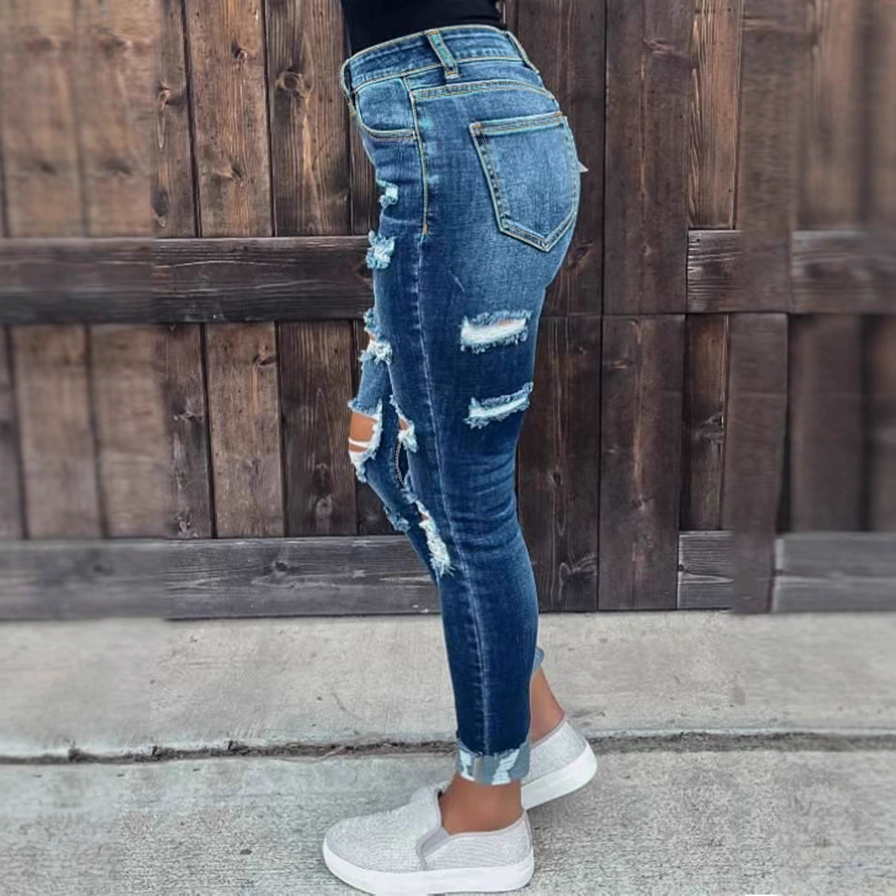 Blue denim trousers, European style, LAZADA, Amazon