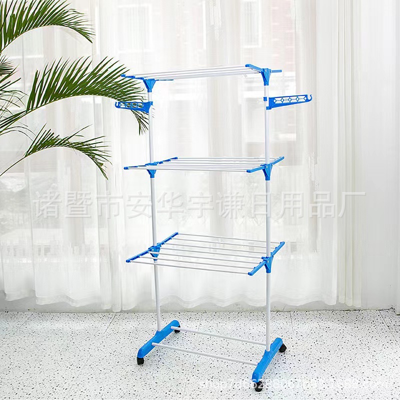 19-Tube Clothes Drying Rack, Movable Multi-Layer Clothes Rack, Household Towel Rack, Foldable Telescopic Floor-Standing Clothes Drying Rack Manufacturer