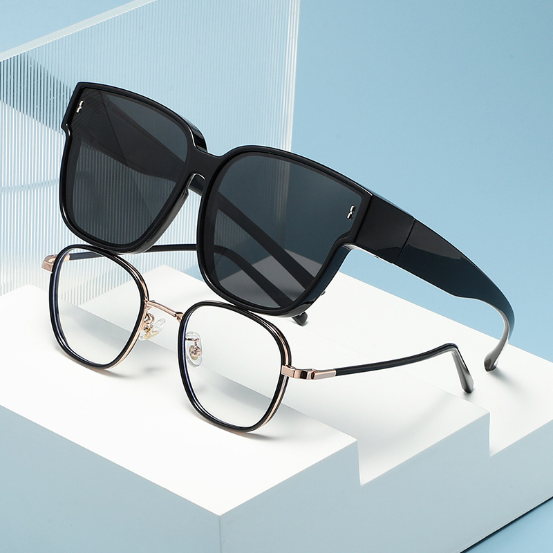 Tiktok Xiaohongshu Tr90 Set of Glasses, Uv Protection Polarized Sunglasses, Dual-Purpose Sunglasses, Geometric Sunglasses for Square Faces