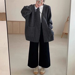 韩版宽松慵懒风针织开衫女秋冬跨境专供加厚毛衣外套软糯保暖厚实