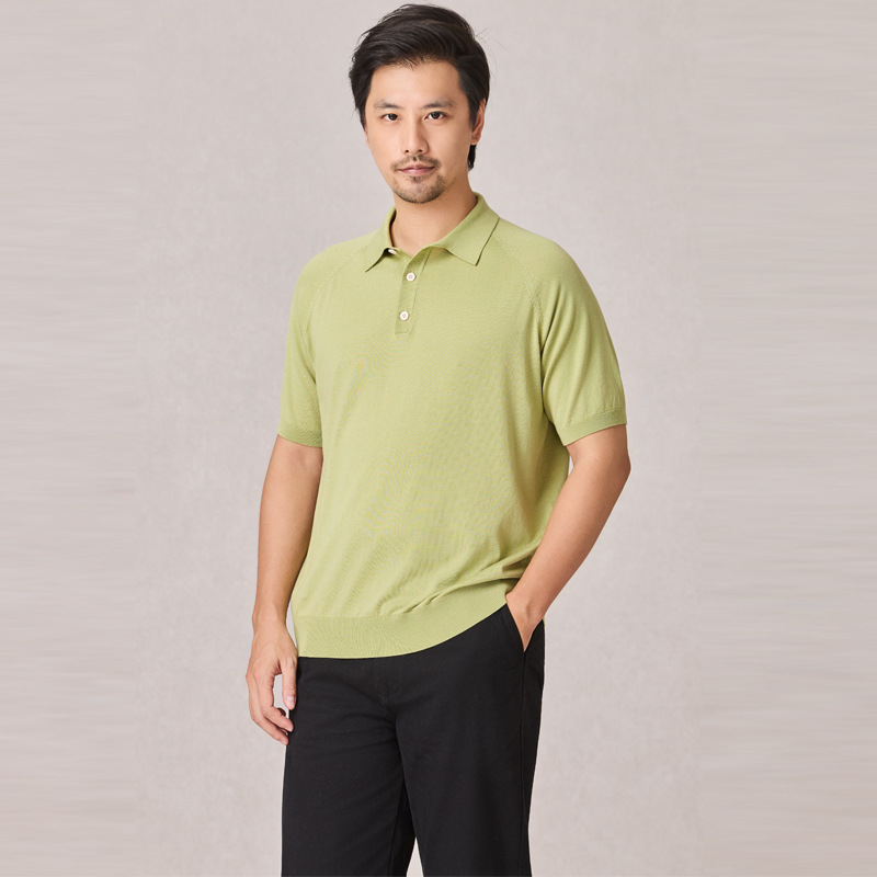 Short-Sleeved T-Shirt Men's Polo Shirt High-End Summer Loose Casual Light Mature Style Simple Pure Color Business Knitted Top