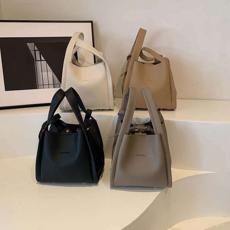 Litchi Pattern Mother and Girl Bucket Bag 2024 New High-end Western Style Women's Bag Simple Shoulder Bag Portable Vegetable Basket Bag