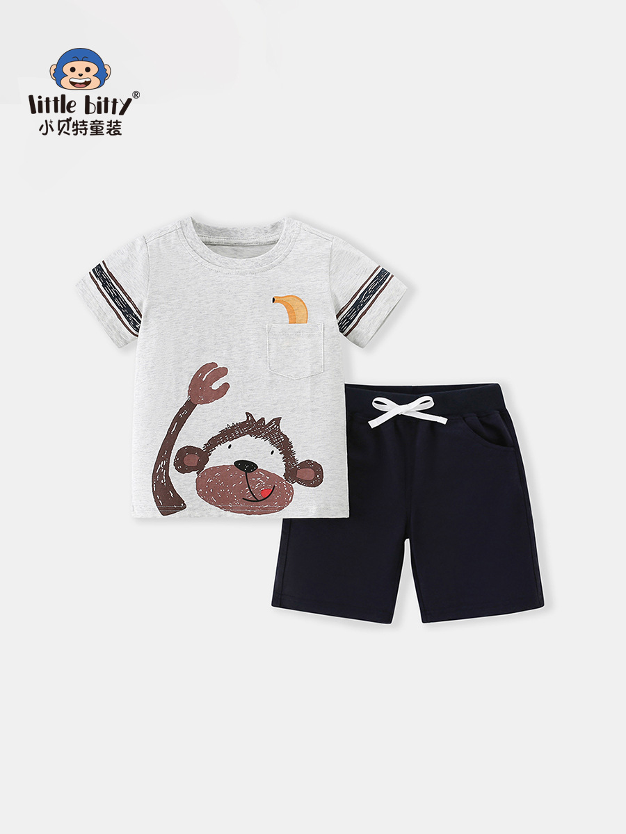 Summer New Kidsren's T-Shirt Fashionable Cool Cartoon Print Two-Piece Set I Boys Short-Sleeved T-Shirt Suit Trendyy Kidsren's Clothing