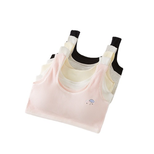 内衣女学生发育期少女初中生纯棉档双层吊带文胸高中生防凸点抹胸