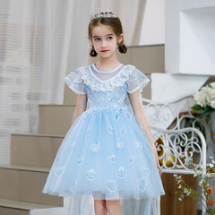 女童連衣裙新款艾莎公主裙2024夏季新款短袖童裙六一裙子一件代發