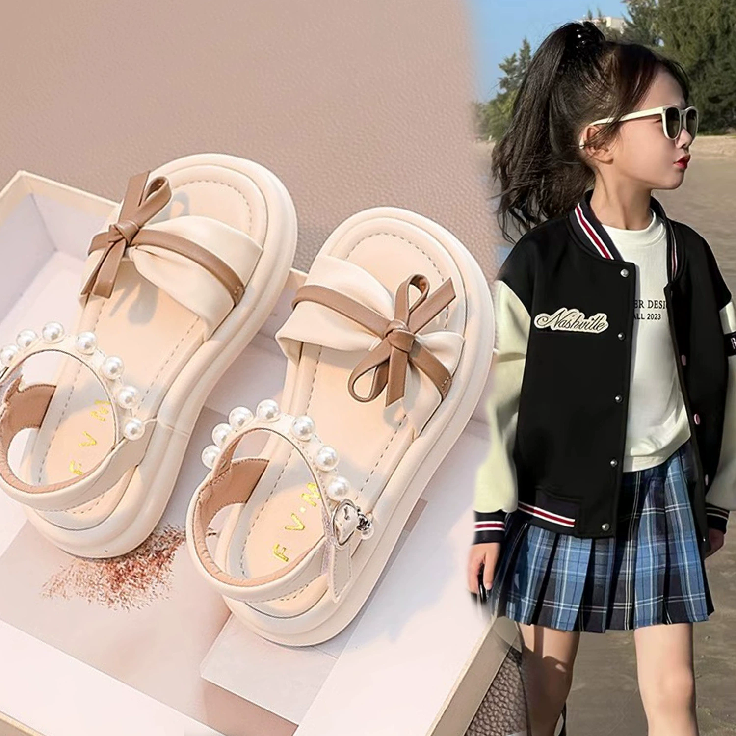 Детские сандалии для девочек с открытым носком, средние и большие размеры, мягкая подошва, пляжная обувь, новинка лета 2025, стильная детская обувь для маленьких девочек