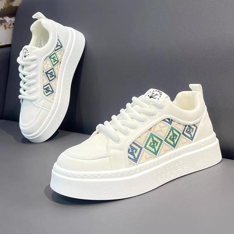 Men's Shoes 2026 Spring High-End Versatile Casual Niche Printed Sneakers Thick-Soled Height-Increasing Sports White Trendy Shoes for Men