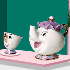 日版美女と野獣ティーポット陶磁金メッキティーポットカップmrs. Potts Chip茶煮奥さん