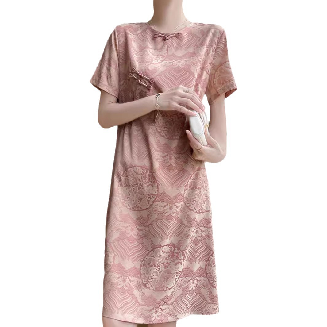 New Chinese-style Modernized Jacquard Cheongsam For Women 2024, High-end Exquisite Retro Short-sleeve With Buttoned_ecoleips.com
