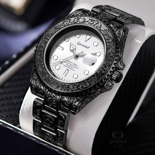 Ancient camel non-mechanical men's watch, vintage carved quartz watch, calendar watch, cross-border best-selling water ghost watch