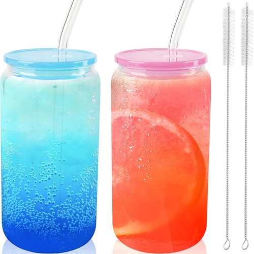 Glass cup with high temperature resistance 16oz frosted straw cup borosilicate glass cola cup
