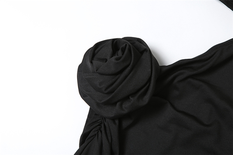 Spring Women Clothing Sexy Oblique Shoulder Hollow Out Cutout Slim Slimming Floral Decoration Solid Color Dress Women 10 Spring Women Clothing Sexy Oblique Shoulder Hollow Out Cutout Slim Slimming Floral Decoration Solid Color Dress Women