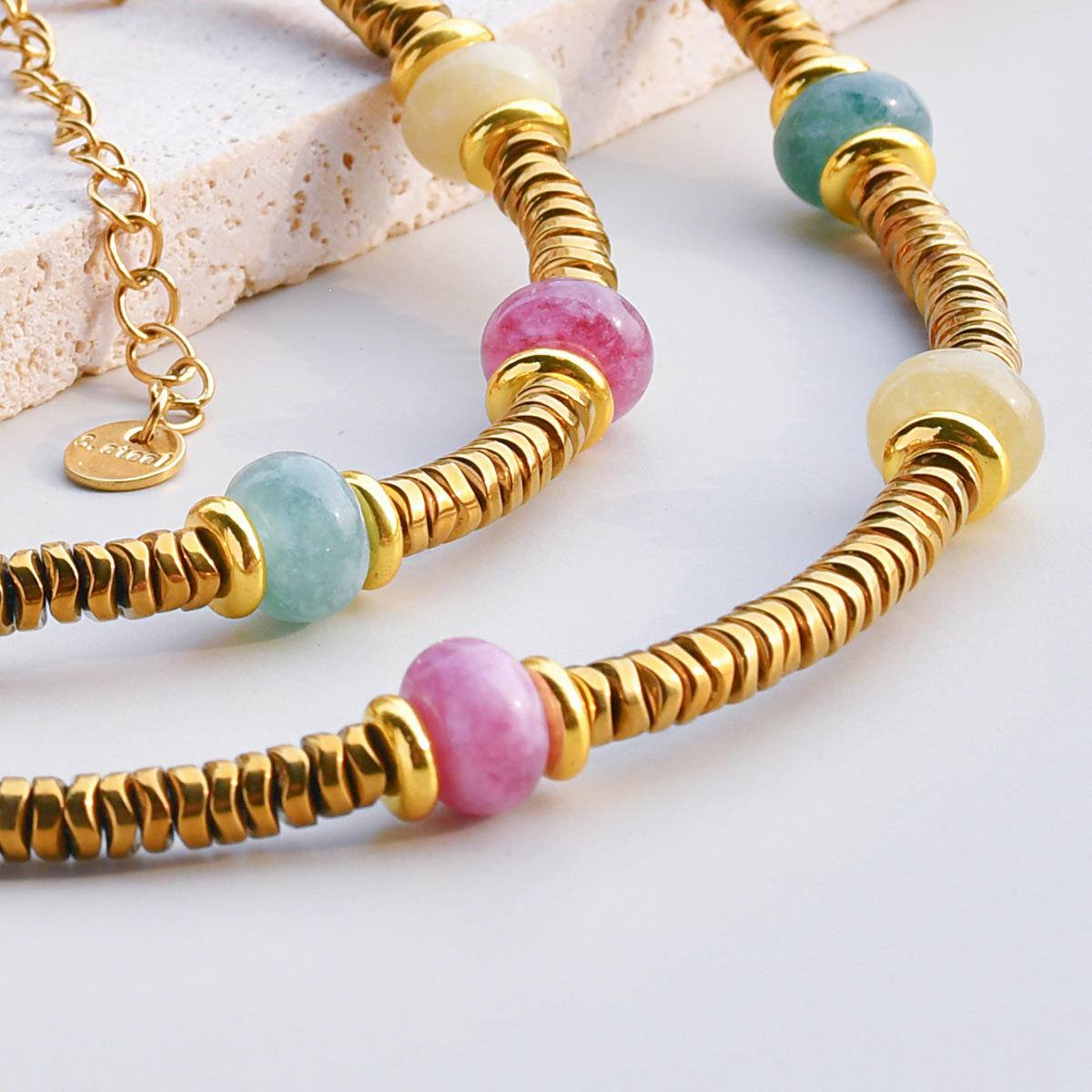 Women's Gender Retro Geometric 316L Stainless Steel Natural Stone Vacuum Plating Necklace In Bulk