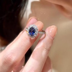 蓝色锆石开口戒指女轻奢小众高级感2025年新款贵气百搭食指戒指环