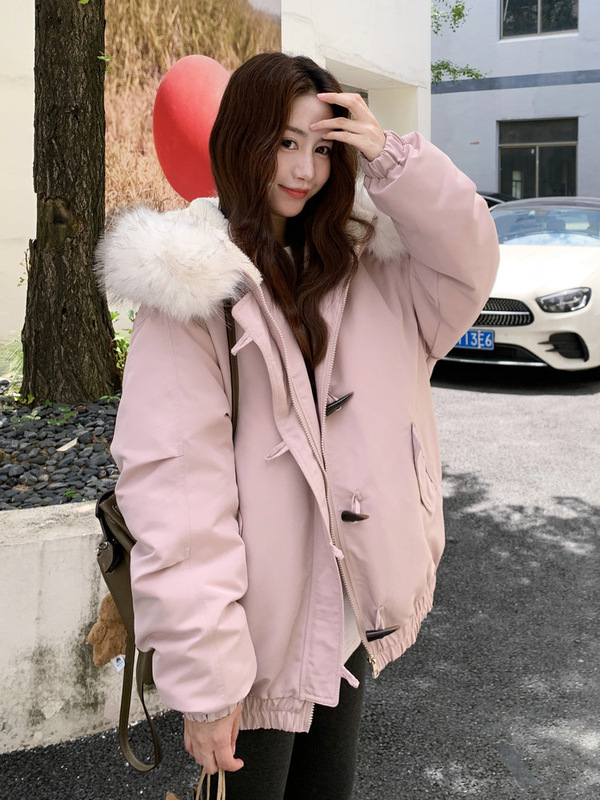 羽绒棉服女冬季韩版a字型面包服加厚棉衣百搭大毛领派克工装外套|undefined