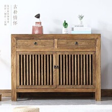 老榆木餐边柜双开门收纳玄关柜实木民宿做旧储物柜客厅靠墙茶水柜