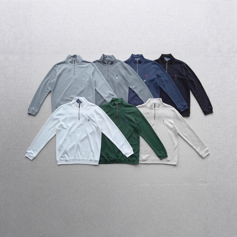 Cross-Border Supply Rl Ralph Lauren Women's Half-Zip Sweatshirt with Rl Pony Logo Embroidery, Couple Style, Stand Collar, Long Sleeve, Men's
