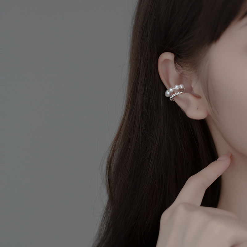 Eloch s925 plata francesa perla oreja hueso clips sin agujeros de oreja perlas sintéticas orejas de perlas torcidas M00453