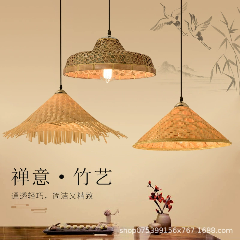 Китайский стиль бамбуковый edited светильник B & B Handmade ретро бамбуковая лампа-абажур соломенная шляпа люстра Zen Win Bamboo Capital Douyu Tea Room Tu Die Museum
