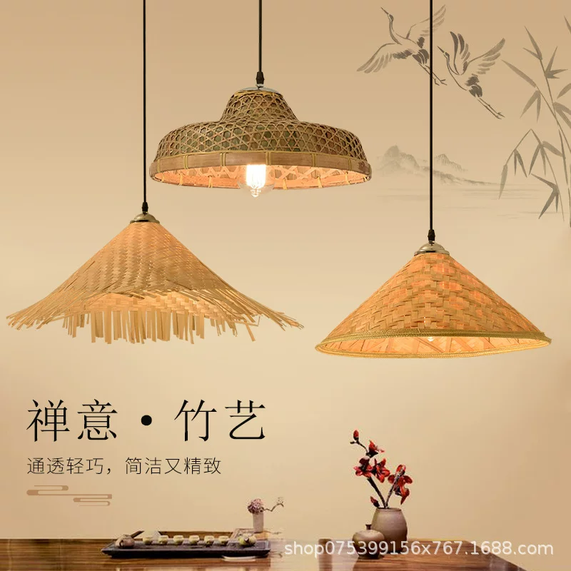 Китайский стиль бамбуковый edited светильник B & B Handmade ретро бамбуковая лампа-абажур соломенная шляпа люстра Zen Win Bamboo Capital Douyu Tea Room Tu Die Museum