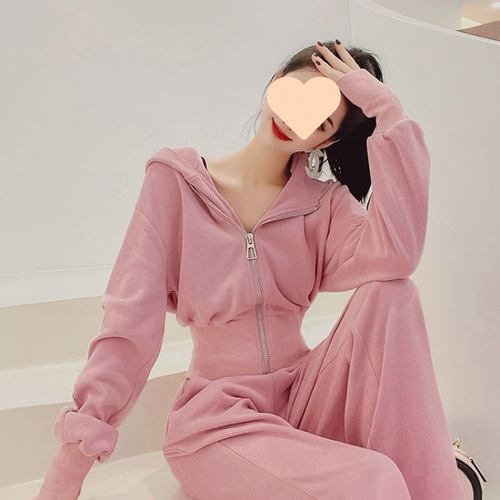 Autumn/Winter Sportswear Hong Kong Style Tall Matching Set Zip Hoodie Thin Sweatshirt Running Top Two-Piece Set for Women Trendy