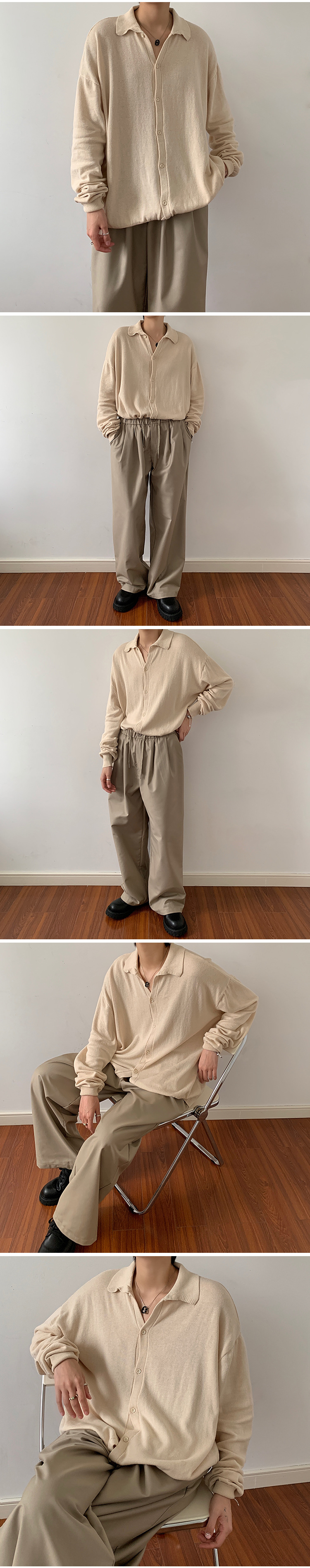 Title 3, Herren lockerer Cardigan mit Revers und Einreih...