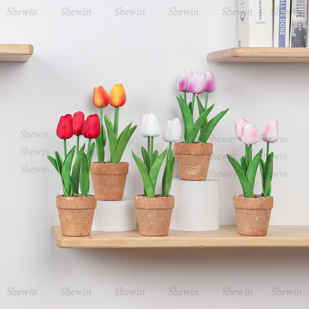 Venta caliente Eva espuma pulpa de tulipanes macetas flores de simulación Pu mini tulipanes decoración de escritorio doméstico bonsái