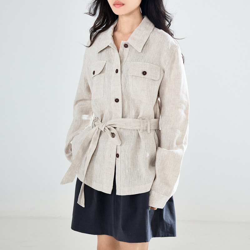 Pure Linen Old Money Style Lapel Long-Sleeve Shirt, Autumn Women's Fashion, Versatile for Daily Commuting, Waist-Cinching Jacket Pure Linen Old Money Style Lapel Long-Sleeve Shirt, Autumn Women's Fashion, Versatile for Daily Commuting, Waist-Cinching Jacket