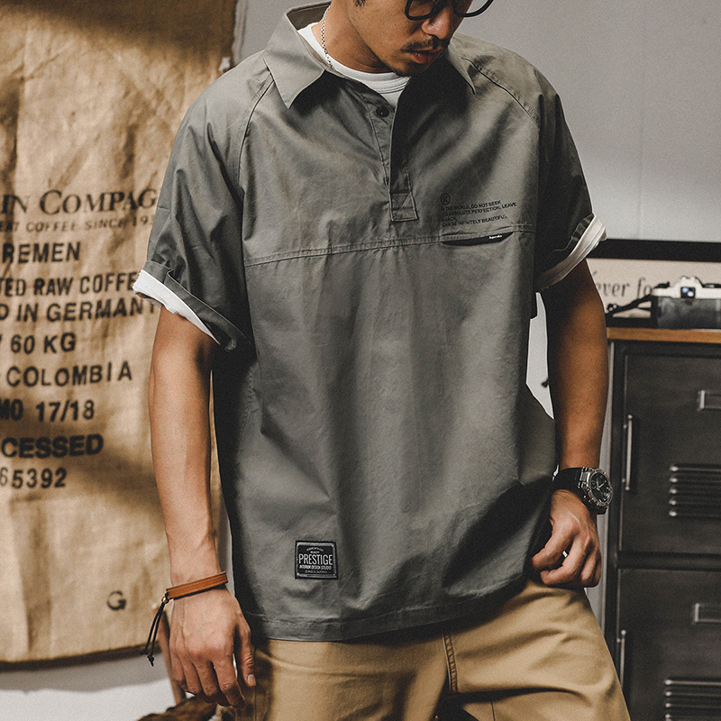 American Style Thin Work Wear Lapel Short-sleeved T-shirt Men's Summer Instagram Popular Brand Polo Shirt Men's Loose Large Size Half-sleeved Top