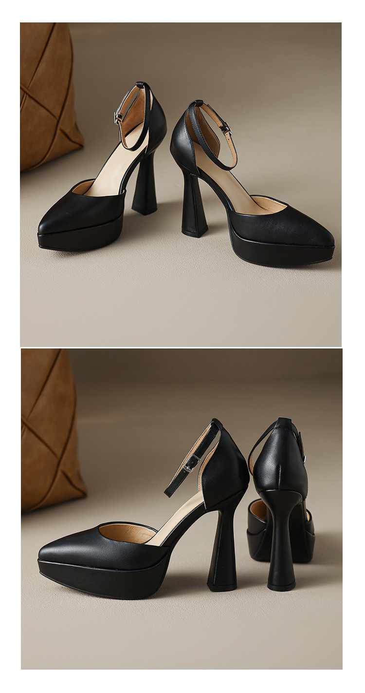 Giày sandal cao gót Mary Jane cô dâu gót vuông đế platform hở mũi — màu đen, màu trắng ngà chi tiết 13