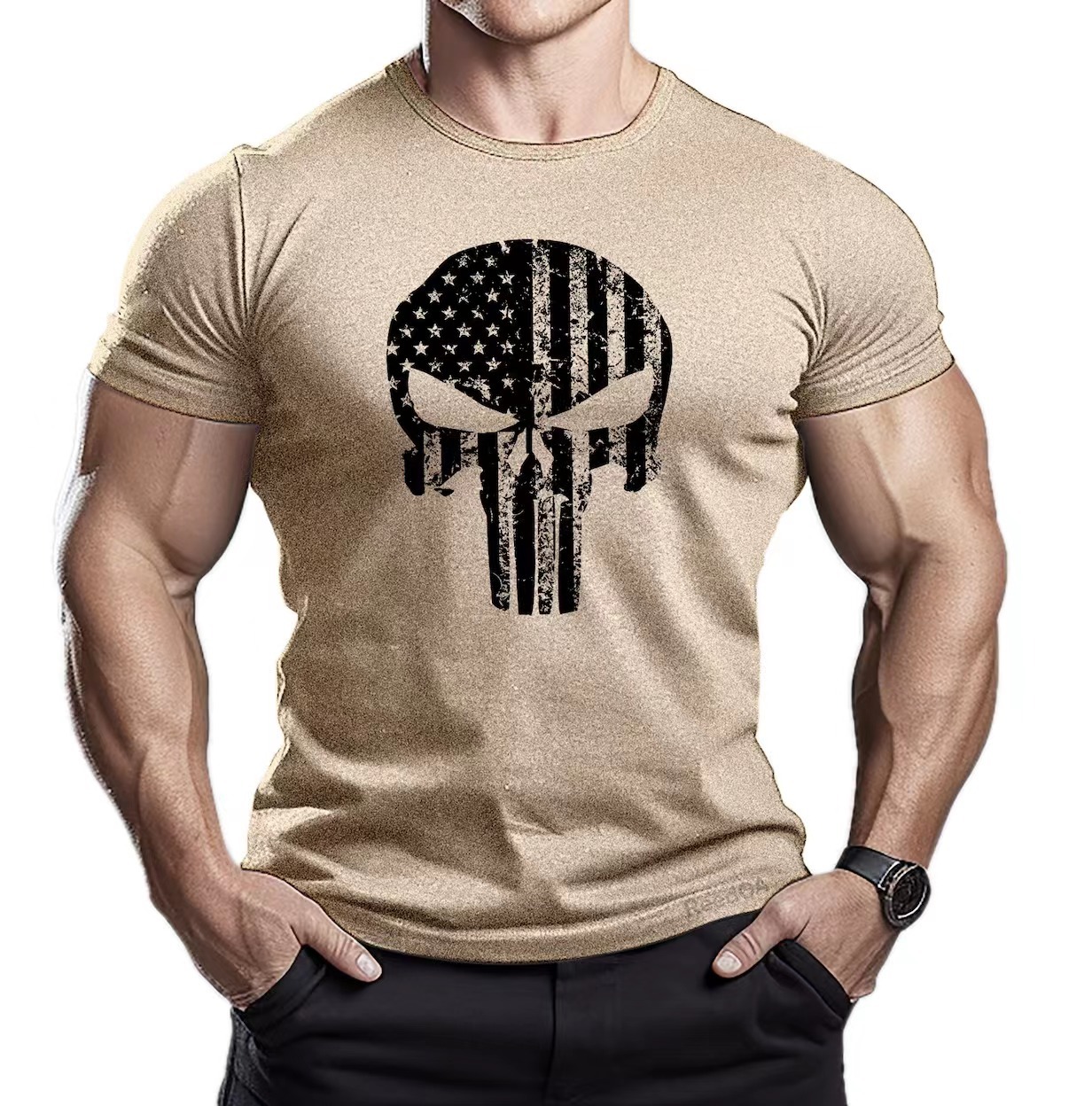 Cross-border Amazon Wish cross-border eBay Men's skull fitness Camiseta de manga corta algodón GYM