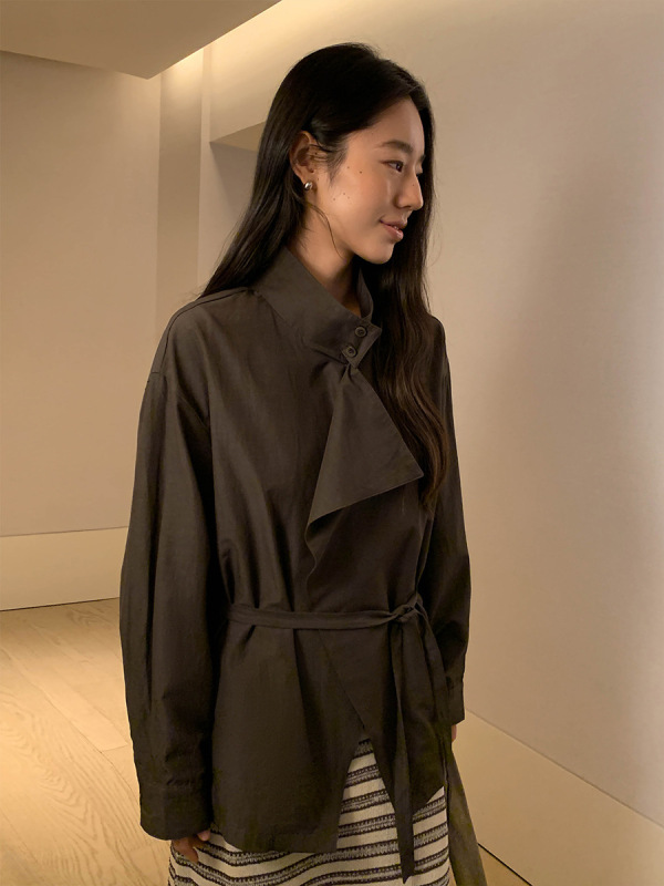MOXI 十三行女装2025秋季新款衬衣女韩版设计感小众立领衬衫上衣|undefined