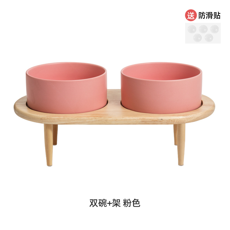 Comedero para mascotas, tazón para comida de gatos, tazón doble de cerámica, tazón para perros, tazón para gatos, dispensador de agua que protege el cuello, tazón de arroz de acero inoxidable