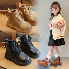 Children's 2023 Spring and Autumn New Boots: Mid- to Large-Sized Kids' Soft-Soled Lightweight Spray-Painted Girls' Martin Boots, Retro-Style Leather Boots