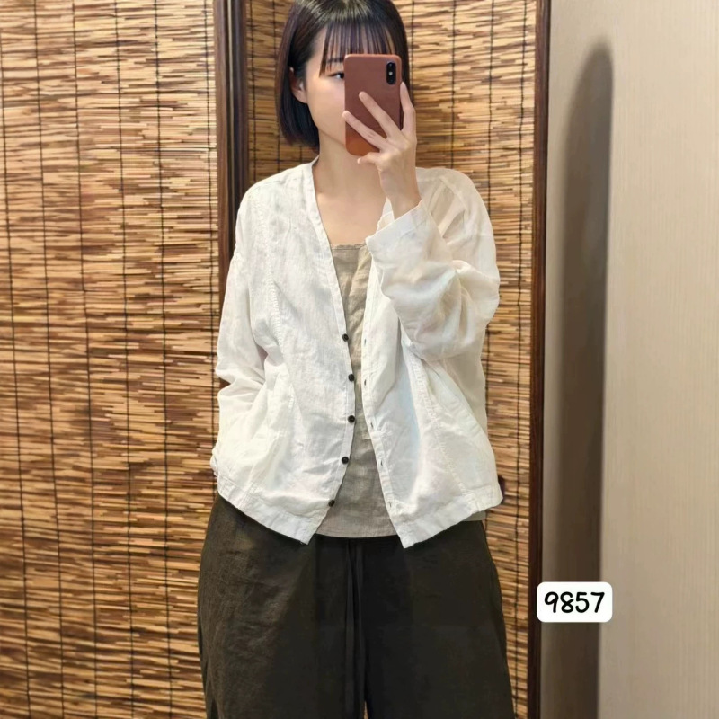 Early autumn new high-cost-performance simple casual linen shirt for women, artistic retro classic elegant cardigan top for women Early autumn new high-cost-performance simple casual linen shirt for women, artistic retro classic elegant cardigan top for women