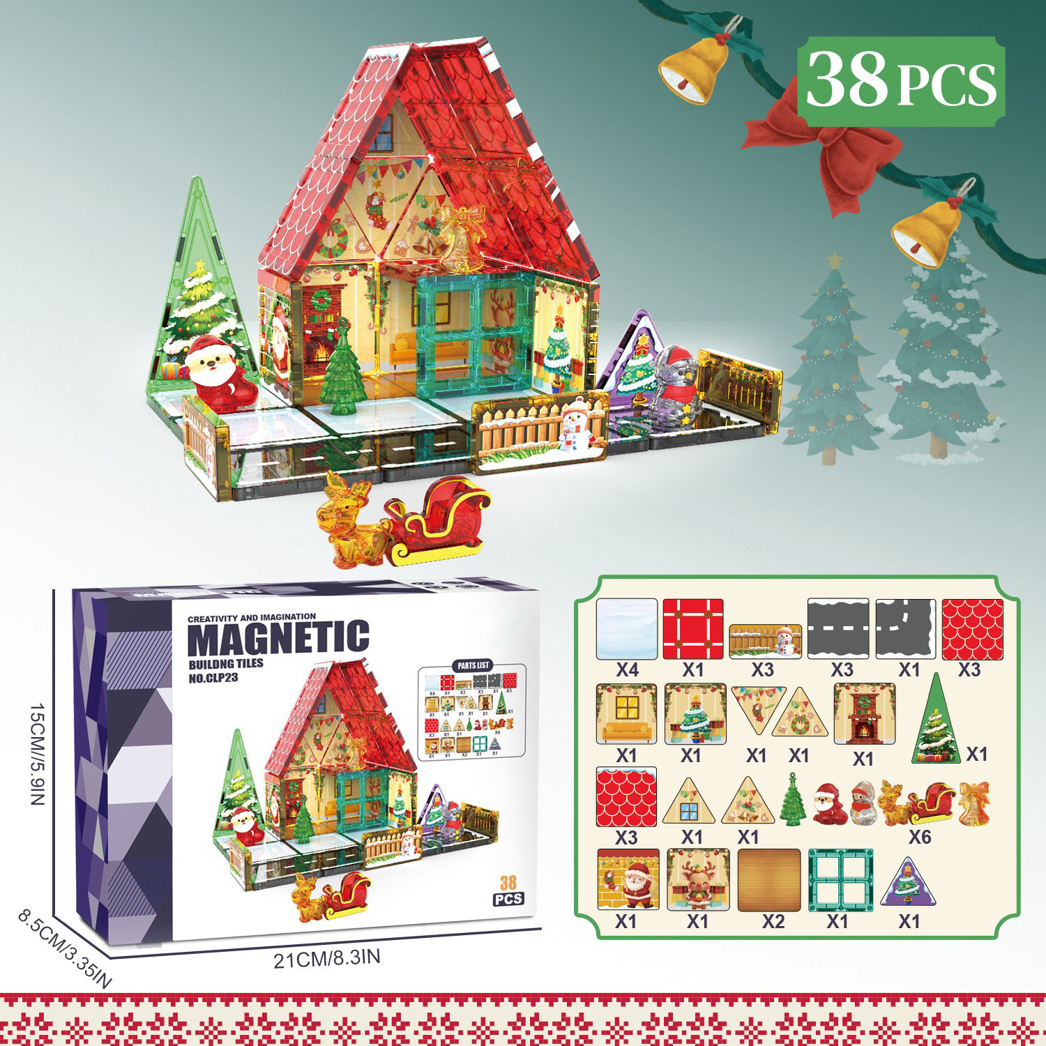 Transfronterizos niños estereoscópicos 7.5CM gran ventana de color juguetes magnéticos escenas de Navidad ensamblaje puzzle bloques de construcción en stock