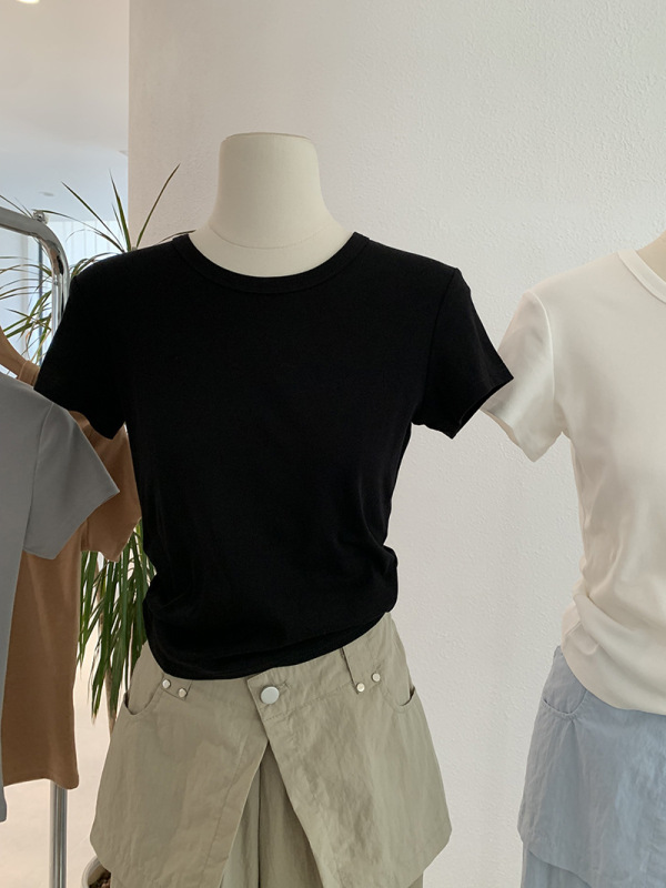 Omalai 無地ショルダースリムフィット半袖 Tシャツ多用途ファッショントレンド新作トップス卸売女性 3699|undefined