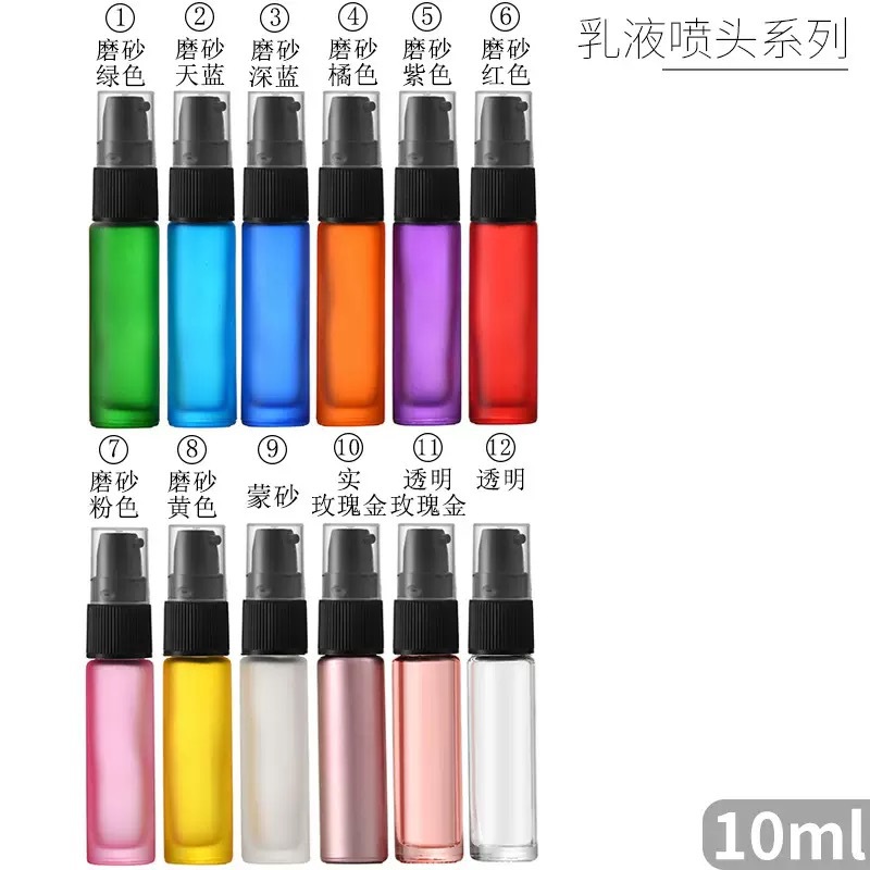 Venta al por mayor de 10ml botella de bolas de vidrio de colores botella de bolas mate y protegida de la luz botella de spray de perfume de 5ml botella de aceite esencial