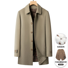 2024秋季新款男装纯色夹克青年西装领纯棉中长款男士鹅绒内胆风衣