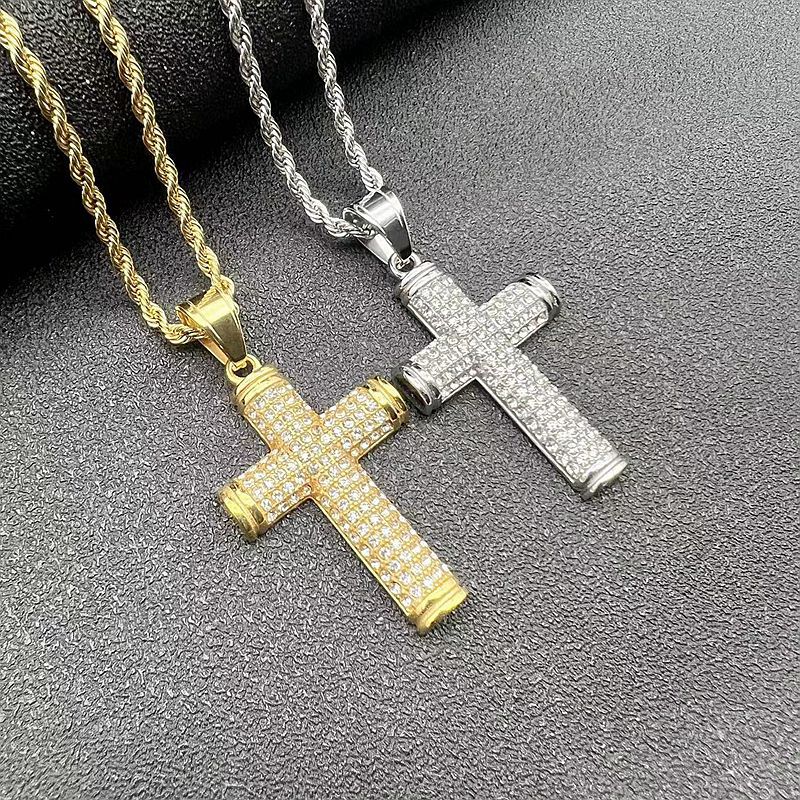 22g Weight Pendant, Chain Jewelry Making Type 27*54mm Jewelry Making Size Zircon Inlay Material DIY Jewelry Accessories Classification 1 Piece Quantity Titanium Steel Material Cross Pattern Inlay Design Hip-Hop Style 1 Piece 27*54mm Titanium Steel Zircon Cross Pendant Chain 6