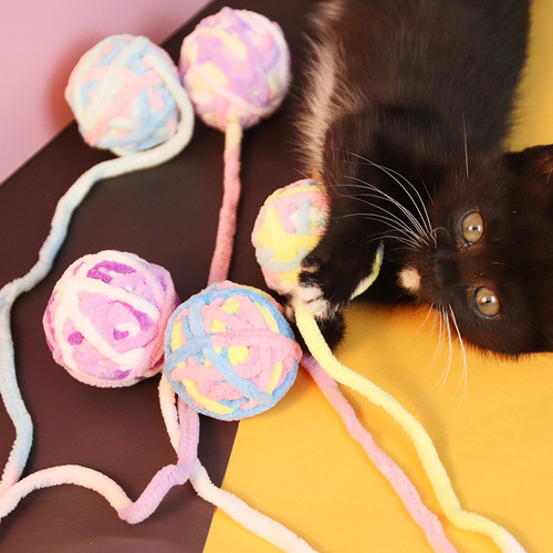 Cat toy yarn ball, chewable and molar-resistant, plush cat ball, self-pleasure and boredom relief, cat stick, silent pet cat toy