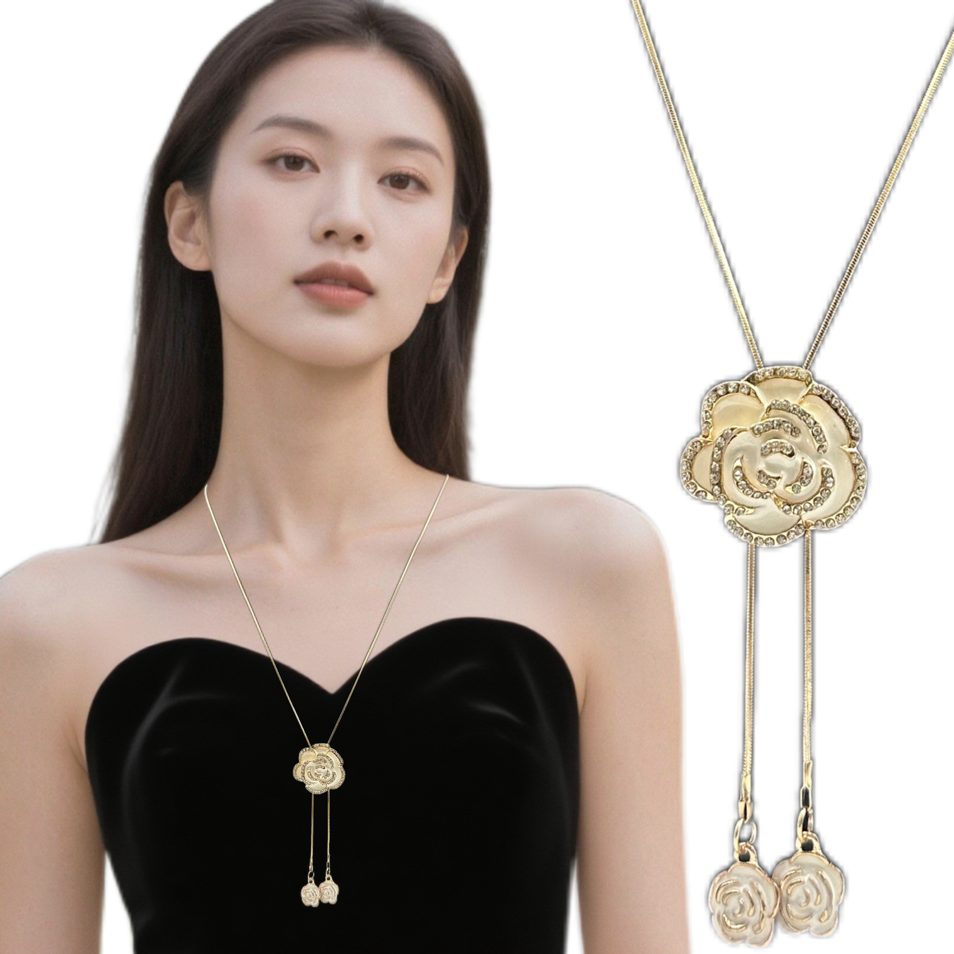 Directement du fabricant, pendentif rose en alliage de haute qualité, collier pull tendance à maille serpent, vêtements_voghion.com