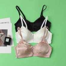 正品缎面真丝薄款法式内衣无痕桑蚕丝聚拢光面三角杯文胸夏季女